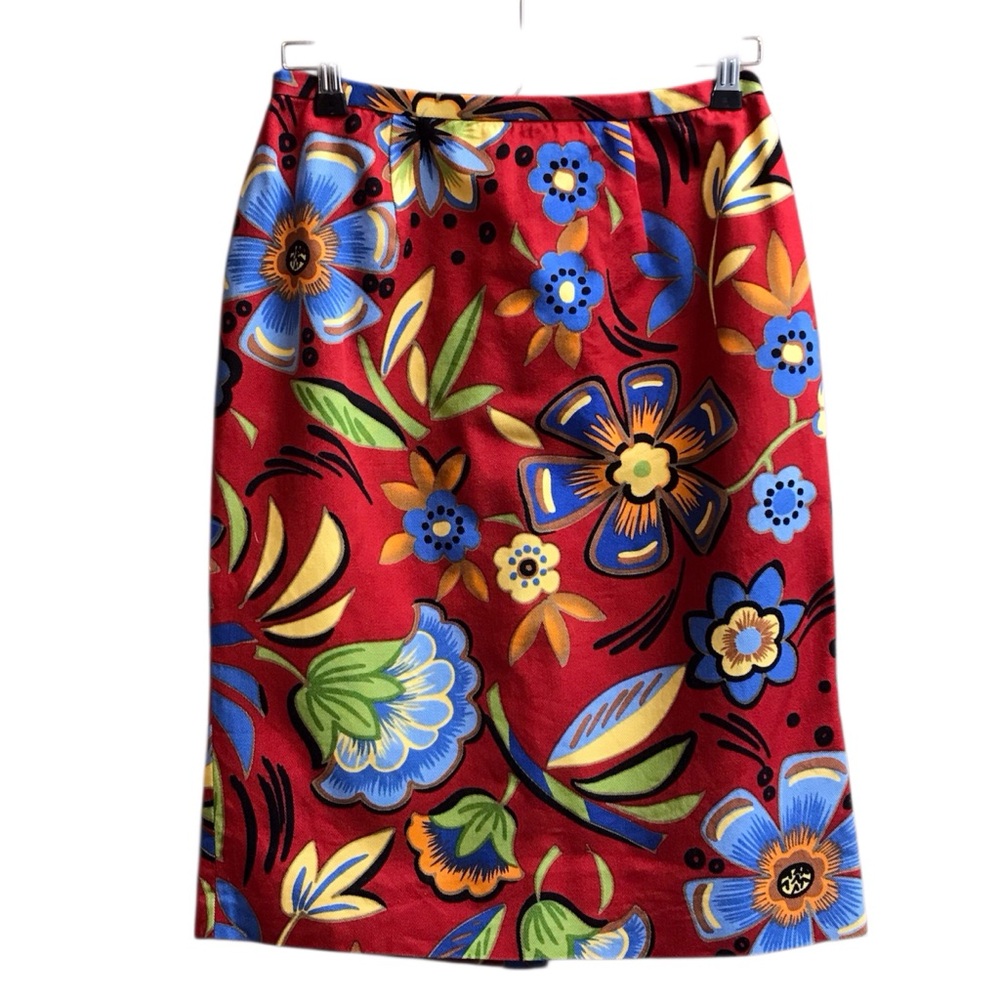 Harold's Womens Size 2 Red Floral Pencil Skirt Side Zip
